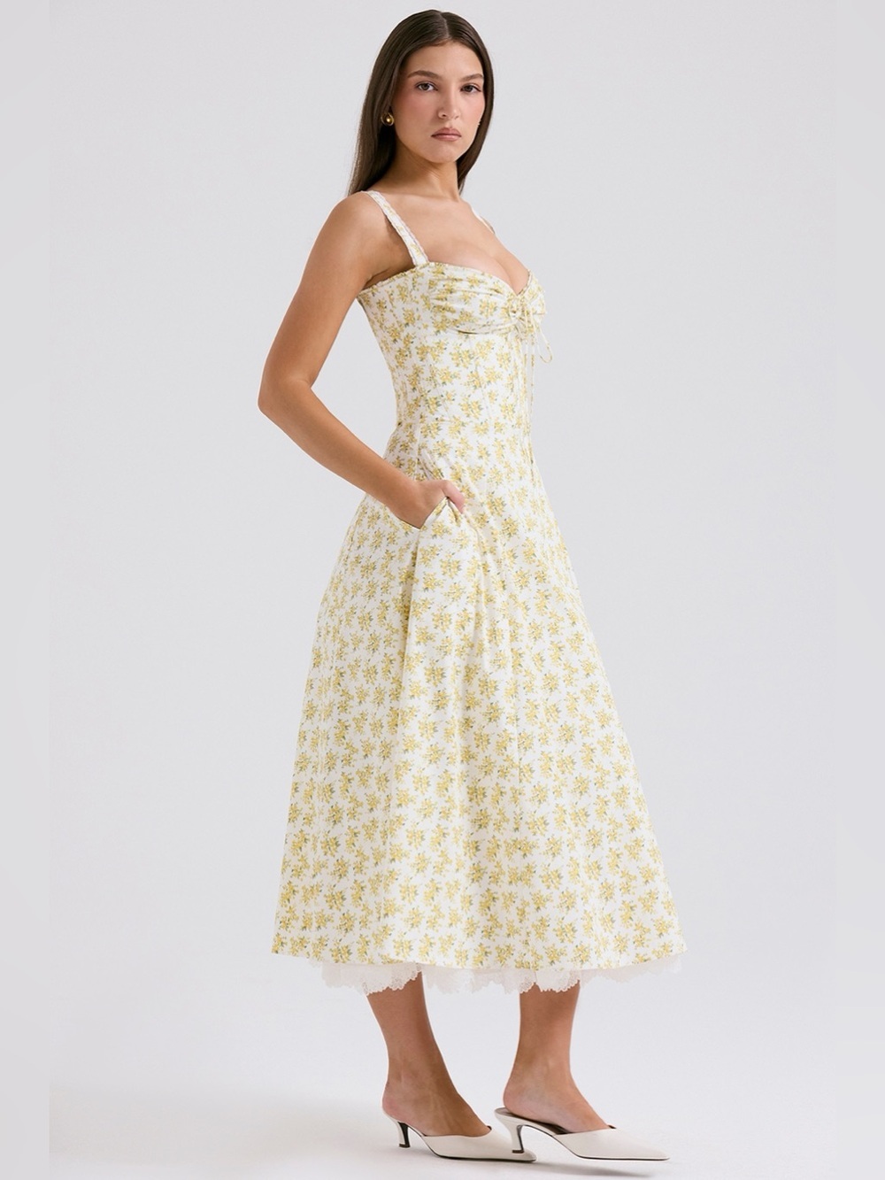 House of CB White Vintage Cotton Floral Print Bustier Sundress B3405 - Picture 5 of 9